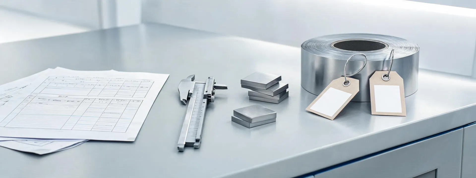 Stainless steel data sheets on inspection bench